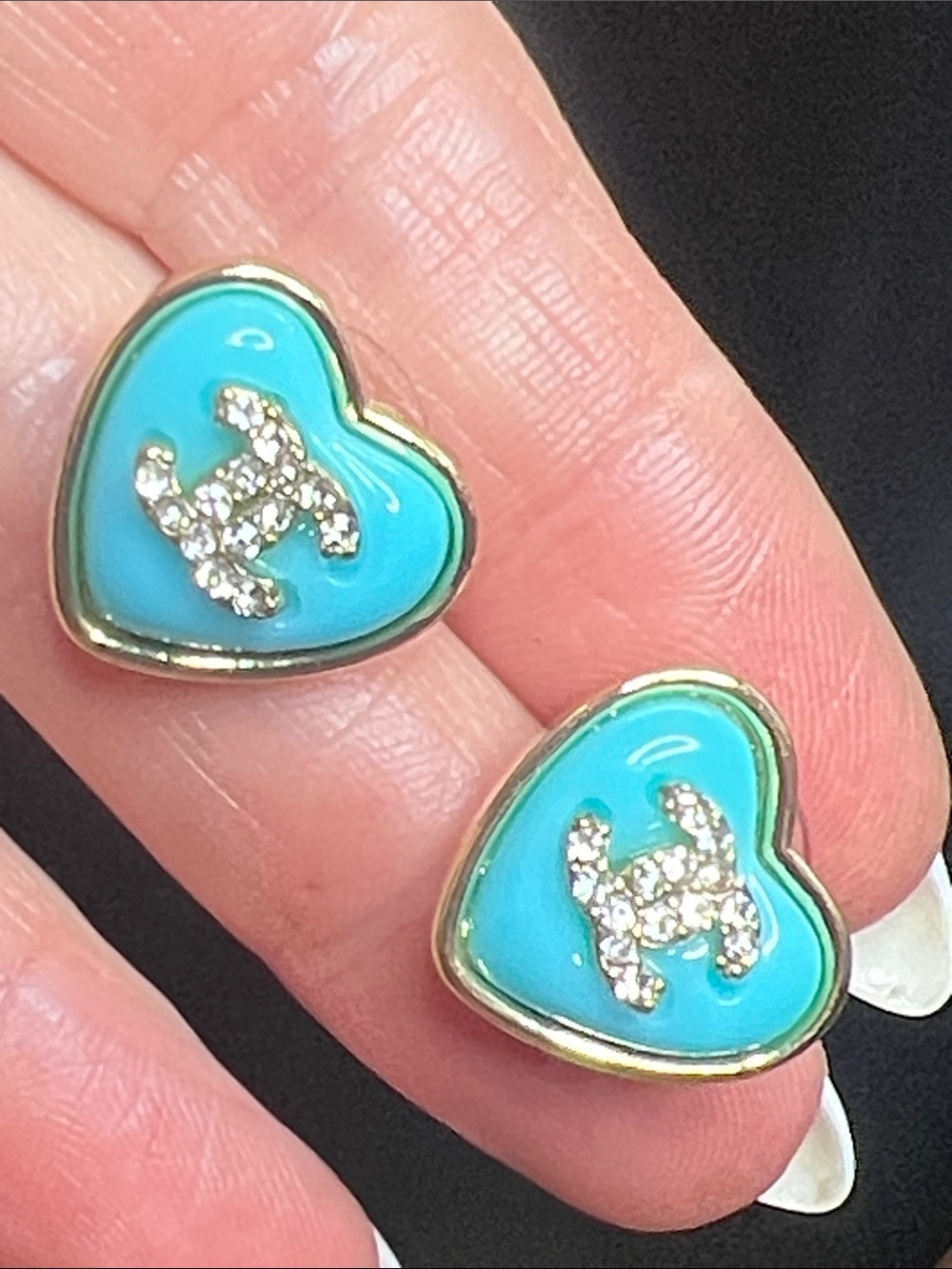 Turquoise Heart Crystal Gold-Tone Stud Earrings